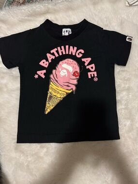 BAPE KIDS ' Black Tee with Pink Ice Cream Graphic